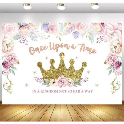Kids Kingdom Floral Princess Backdrop Photographic Customize Girl Birthday Party Vinyl Background For Photo Dinner Table Decor