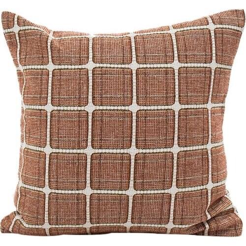 Home dec 45*45cm coffee brown cushion covers no inner cotton linen sofa ornament plaid pattern throw pillow cushions covers X117