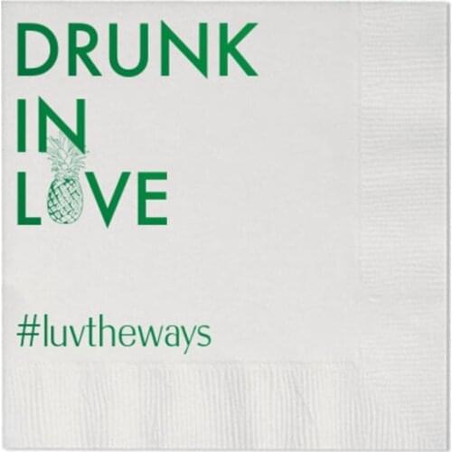Custom Napkins Hawaii Pineapple Tropical Bridal Shower Wedding Personalized Monogram Drunk In Love Cocktail Beverage Luncheon