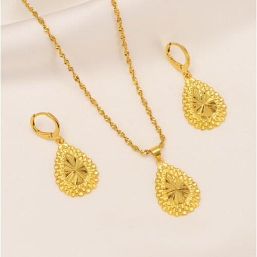 Gold Dubai india Vintage waterdrop Beads Jewelry Sets for Women Fashion Charms Necklace Earrings Wedding Jewelry Sets party Gift