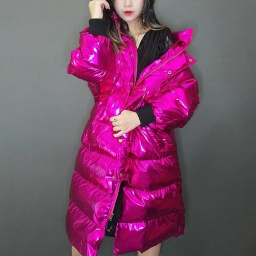 Glossy Winter Jacket Women 2020 Women Hooded Long Parkas Thick Warm Outerwear Cotton Coat Loose Streetwear Wadded Jacket