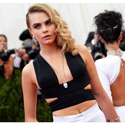 Summer Backless Tank Top Sleeveless Red Carpet Party Women Short Vest Sexy V Neck Sheath Bandage Crop Tops Black