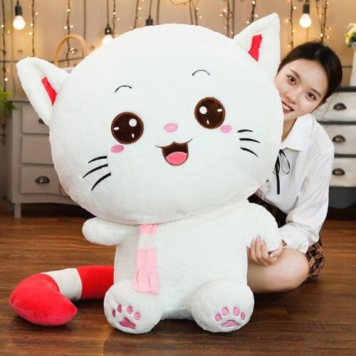 35cm 50cm 65cm Good Quality Cute Big Face Cat Face Smiling Peluche Pillow Stuffed Doll Soft Plush Kid Toy Gift