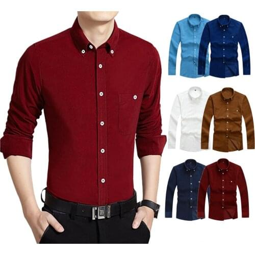 Men New Corduroy Casual Shirt Autumn Winter Brand Fashion Dress Shirt Camisa Masculina High Quality Mens Business Shirt M-5XL