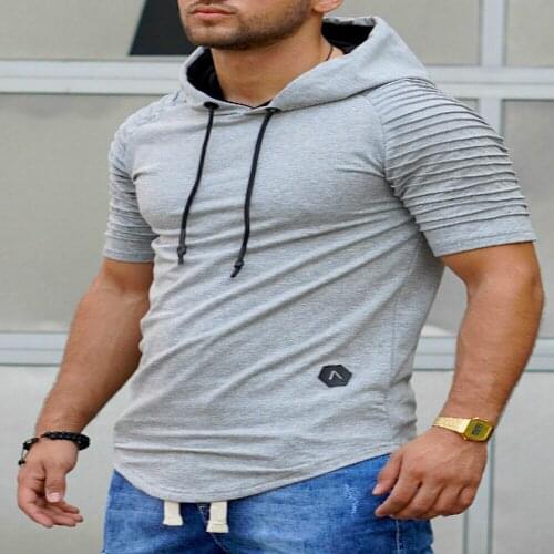 SWAGWHAT Plus Size Fashion Men Casual Tshirt Summer Short Sleeve Hooded T-shirt Folds Design Man Street Wear T Shirt Top Tees