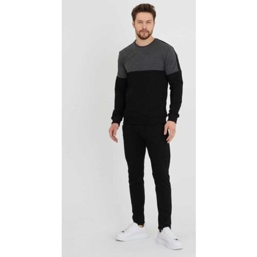 Male Black Anthracite Stripe Tracksuit Set