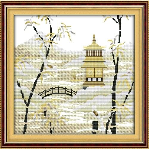 Chinese scenery cross stitch kit lanscape garden 14ct 11ct count printed canvas stitching embroidery DIY handmade needlework
