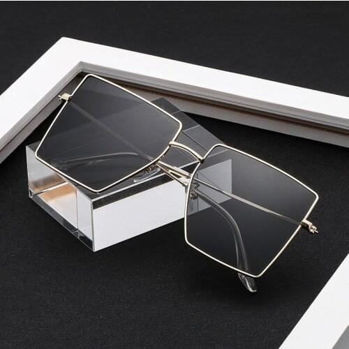 Fashion Vintage Oversize Square Sun Glasses for Men Women Metal Frame Driving Sunglasses UV400 Pink Bule Mirror Gradient Goggle