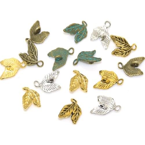 Best selling 60pcs Fashion Quality Alloy Leaves charms for Ladies jewelry Pendant Bracelet DIY handmade accessories 13*10mm