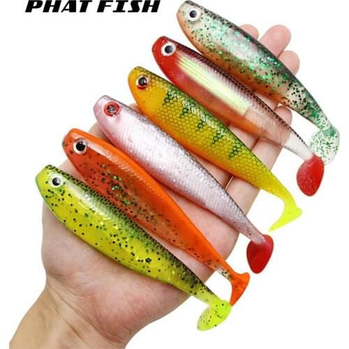 PHAT FISH 3pcs 11.5cm 12.7g 3D Eyes T Tail Freshwater Pike Bass Trout Fishing Paddle Tail Large Soft Plastic Lure