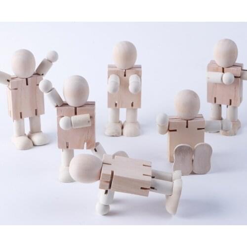 Peg Doll Limbs movable Wooden Robot Toys Unpaited Wooden Doll DIY Handmade White Embryo Puppet for Childrens Painting