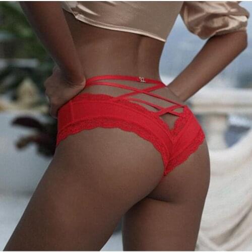 Sexy Cross Straps Womens Underwear Lace Breathable Panties Hollow Out Temptation Low-Waist Sex Female Briefs Seamless Lingerie