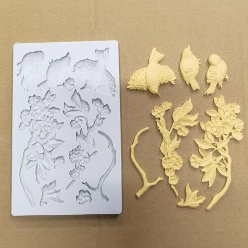 Lovely Bird Flower with Leaves Pattern Silicone Cake Mold Chocolate Decoration Clay resin molds