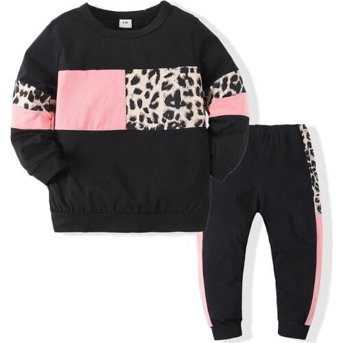 Sports childrens clothing 2021 spring new boys and girls long-sleeved leopard print T-shirt casual two-piece suit