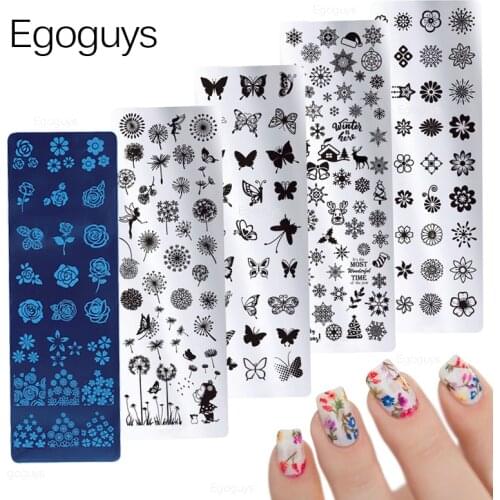 Flower Nail Stamping Templates Animal Pictures Print Leaves Stamp Plates Ink Stamper Nail Polish Transfer Stencil Manicure Tools