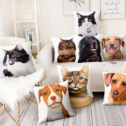 Home Pillow Decoration Lovely Puppy Printed Cushion Decorative Pillows Cute Cat Art Pillowcase Home Decor Sofa Throw Pillow