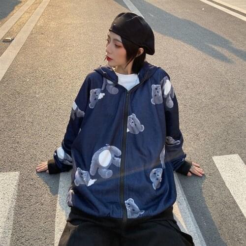 Harajuku Streetwear Printed Zip Up Women Hooded Sweatshirt 2021 Spring Autumn Korean Loose Long Sleeve Oversized Female Hoodies