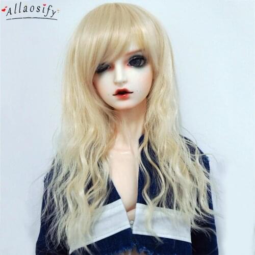 Allaosify Bjd Hair 1/3 1/4 1/6 1/8 1/12 BJD Doll High Temperature Fiber Wig Girl Long Curly Wigs SD BJD Curly Bangs Wig