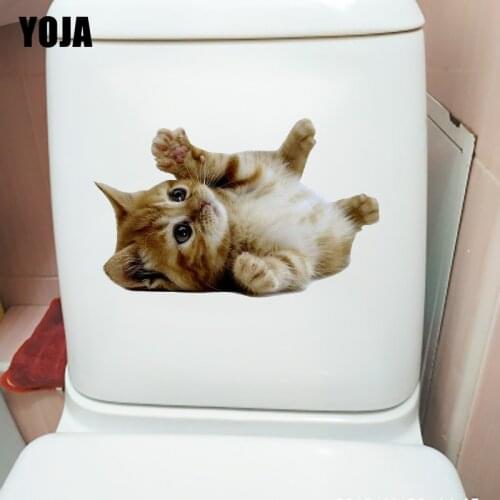 YOJA 23.9*15CM Funny Cat Animal Home Wall Sticker Decal Creative Toilet Bathroom Decor T1-0996