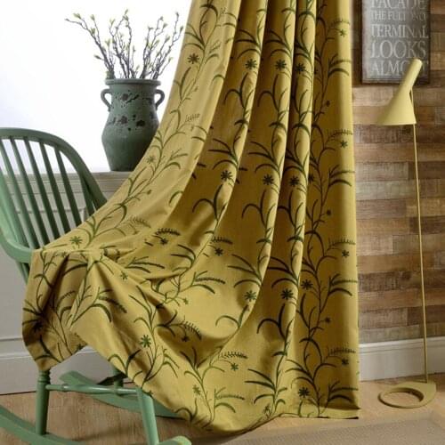 Chinese Style Wind Blowing Wheat Wave Curtains for Living Room Bedroom Idyllic American Cotton Linen Embroidery Curtains Window
