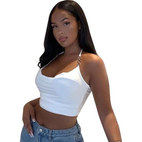 White Crop Top Women Chain Stitching Halter Top Sleeveless Backless Sexy Tube Cami Female Summer Clothing Fashion Streetwear