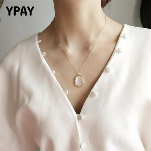 YPAY Authentic 925 Sterling Silver Shell Oval Pendant Necklace Korean Trendy Gold Choker Necklaces Women Jewelry Gifts YMN154
