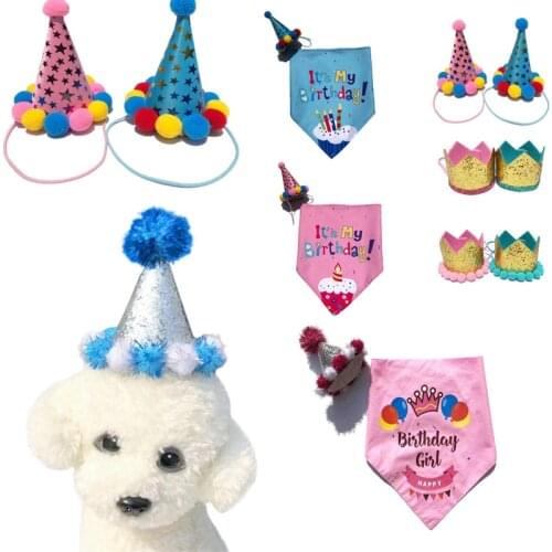 Pet Dogs Caps Bibs Cat Dog Birthday Costume Sequin Design Headwear Cap Hat Christmas Party Pets Accessories