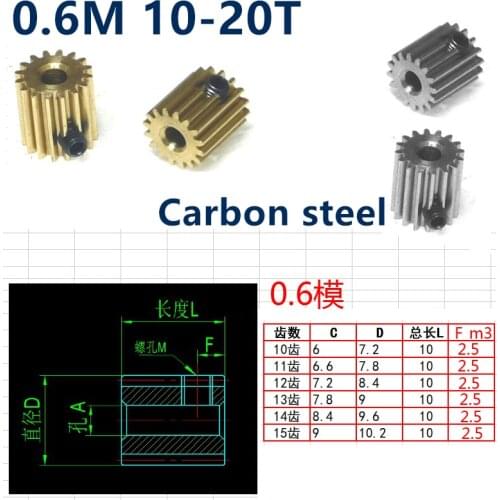 0.6 mod full 10 to 20 teeth carbon steel cylindrical spur gear rack transmission accessories