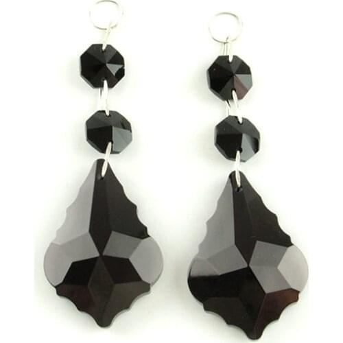 16sets/Lot 50mm Black Color Maple Leaf Pendant With 14mm Octagon Beads For Crystal Chandelier Curtain Wedding