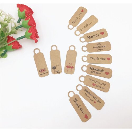 300Pcs 4.5x1.5cm Small Kraft Paper Decor Wrapping Hang Labels Thank You Love Gift Tag Card Craft Price Hang Tags