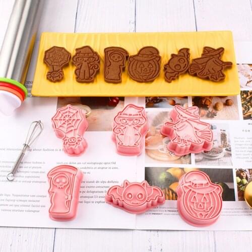 6pcs/Set Halloween Cookie Cutters Mold Plastic Bakery Mold Cake Decorating Tools Baking Accessories Party Decoration