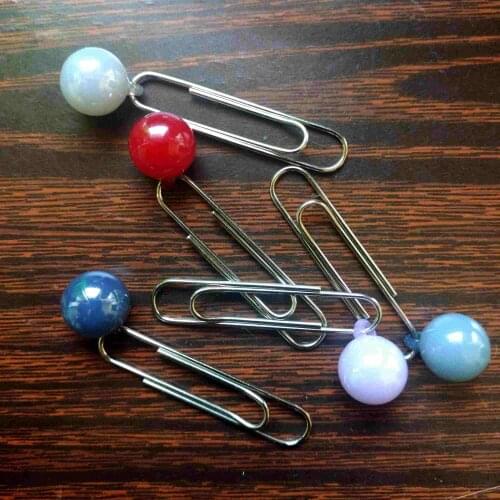 7pcs/lot Candy Color 5cm Metal With Acrylic Beads Paper Clip Office School Stationery Office Stationery Supply
