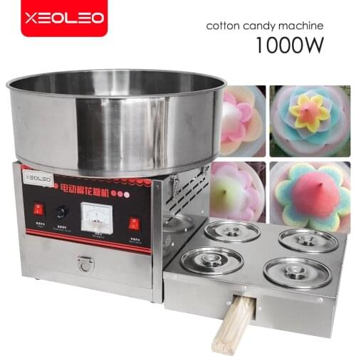 XEOLEO Commercial Cotton Candy Maker 1000W Electric Cotton candy machine DIY Fancy Candy floss machine 4 tank stainless steel