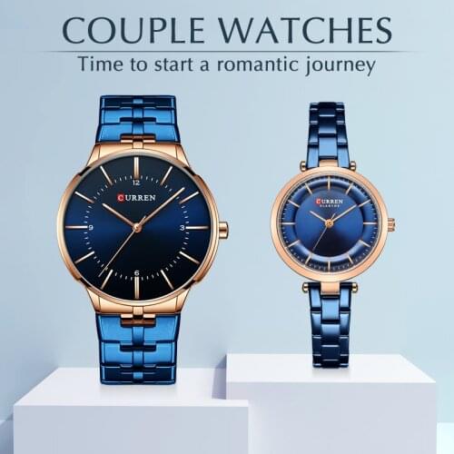 CURREN Top Brand Luxury Women Men Couple Watch Waterproof Stainless Steel Lover Wristwatch Dress Quartz Clock Gift Set for Sale