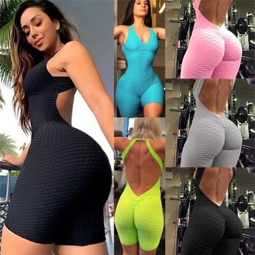 Women Fitness Romper Halter Sexy Overalls Jumpsuit Playsuit Leggings Pants Summer Open Back Slim fit Solid Stretch Tracksuits