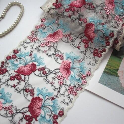 Bilateral Embroidered Floral Tulle Lace Trim ,Mesh Embroidery Lace Ribbon Lace Garden