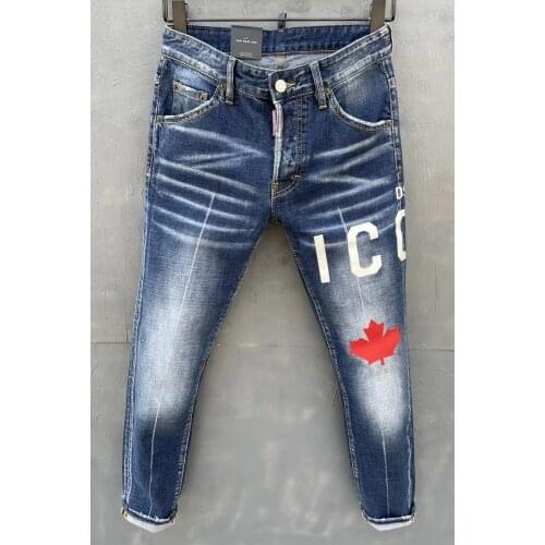 2021 Spring/Summer New DSQUARED2 Mens/Womens Jeans Fashion Slim Stretch Blue Printed Maple Leaf Letter Pants 022-1