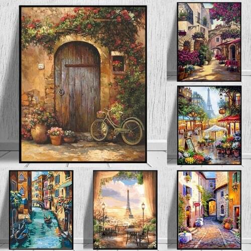 60x75cm Frame Paint By Number For Adults Town Picture By Numbers Digital Painting Acrylic Paint On Canvas Home Decors Artwork