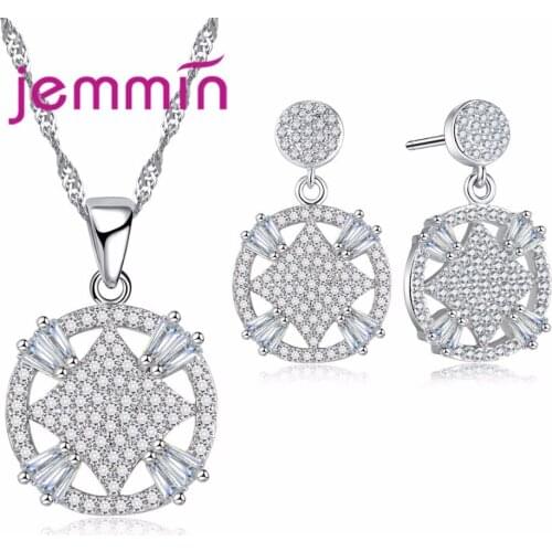 High Quality 925 Sterling Silver Jewelry Set Round and Rhombus Particular Design Necklace Earrings Sets for Engagement