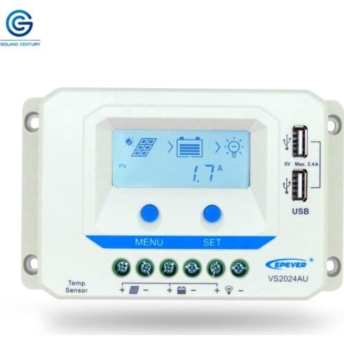EPever 12V 24V Auto VS1024AU 2024AU 3024AU 4524AU 6024AU PWM solar Charge Controller Double USB 5V Port