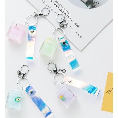 Hot Moving Liquid Keychain Cute Fruit Quicksand Bottle Key Chain for Women Key Ring Car Keyring Bag Pendant Jewelry Wholeasle