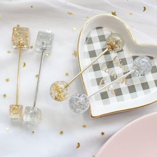 Japanese Hot Sale Woman Gold Leaf Lollipop Hairpin Style Simple Double Hair Insert Resin Ball Hairpin Girls Hair Accessories