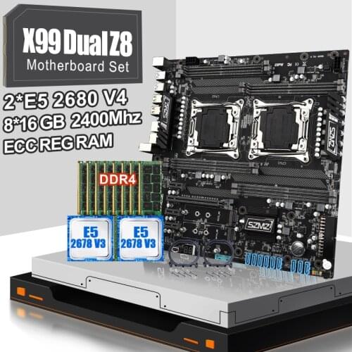 SZMZ X99 Dual Z8 CPU Motherboard Socket LGA 2011-3 Set With E5 2680V4 And 8*16GB DDR4 2400MHZ ECC REG RAM 8 hannels Support V3V4