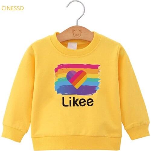 Fashion rainbow likee hoodies lovely kids clothes winter thick sweatshirts for girls boys cute jumper children outfit streetwear