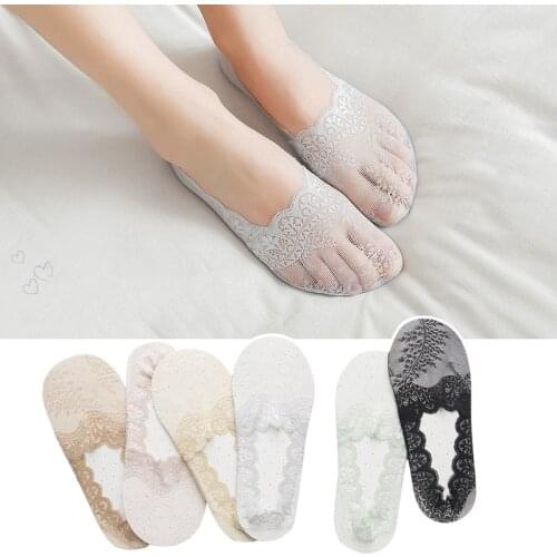 1 Pair Fashion Sock Woman Spring New Women Invisible Sock Slippers Short Solid Color Lace Thin Womens Boat Socks Women