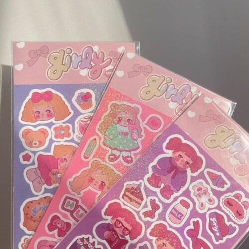 Cartoon Girl Cake Retro Laser Cute Stickers Blingbling Children Paster Mobile Phone IPad Stationery Kawaii Decorative Sticker