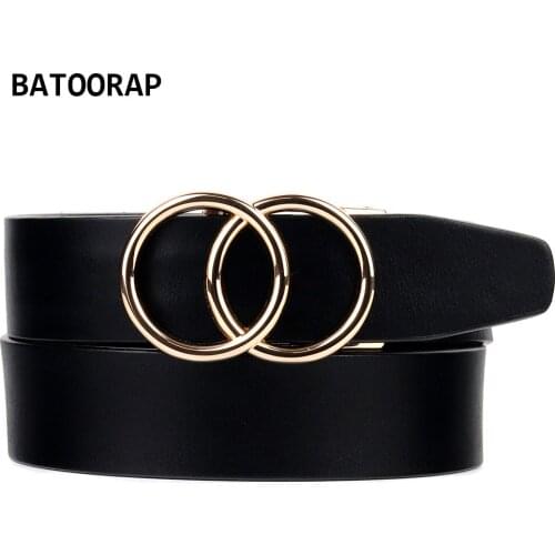 BATOORAP Brand Mens Leather Belt Designer Luxury Waist Strap Circle Gold Metal Buckle Fashion Trouser Ratchet Belt High Quality