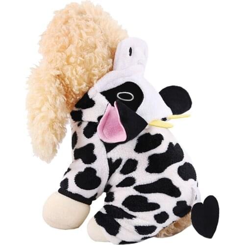 Soft Warm Pet Dog Jumpsuits Cute Cow Clothing for Dogs Pajamas Fleece Pet Dog Clothes for Dogs Coat Jacket Chihuahua Yorkshire