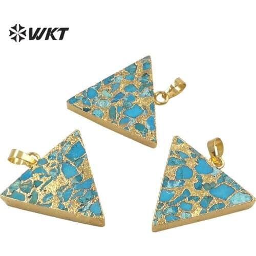 WT-P1698 Wholesale fashion gold trim Natural copper turquoise stone pendant lady popular watercolor Triangle necklace pendant