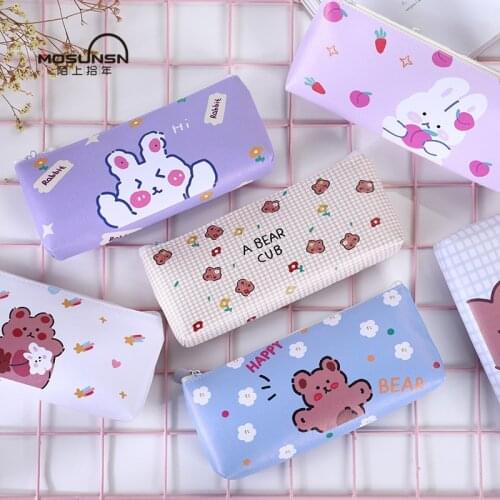 Cartoon Bear Pencil Cases For School Girl Kawaii Pencil Bags Korean Bag Pencilcase Stationery Supplies Wholesale